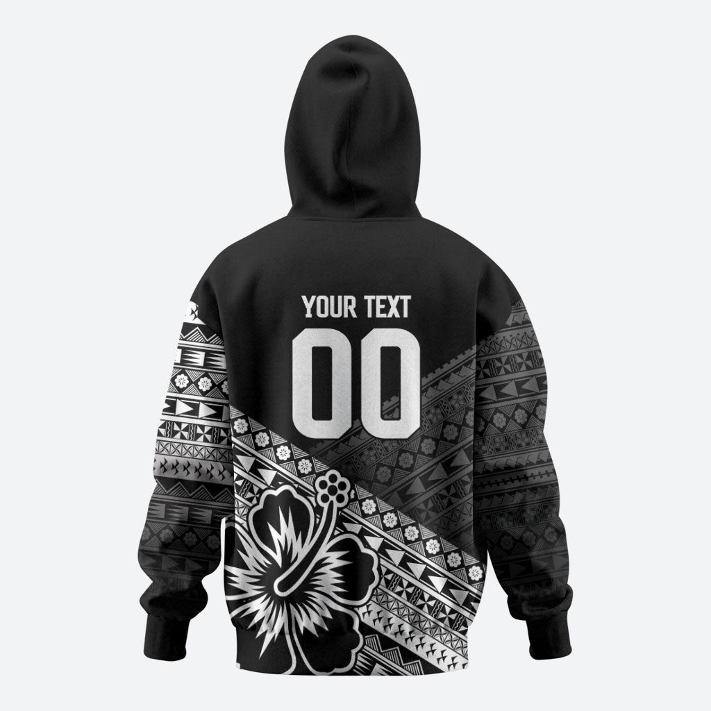 Custom Rugby Fiji Zip Hoodie Black Traditional Masi Inspired