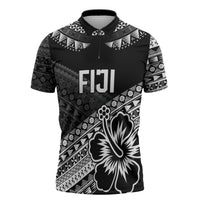 Custom Rugby Fiji Zipper Polo Shirt Black Traditional Masi Inspired