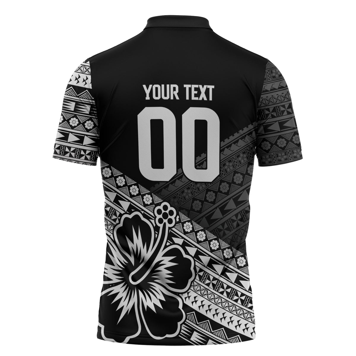 Custom Rugby Fiji Zipper Polo Shirt Black Traditional Masi Inspired