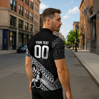 Custom Rugby Fiji Zipper Polo Shirt Black Traditional Masi Inspired