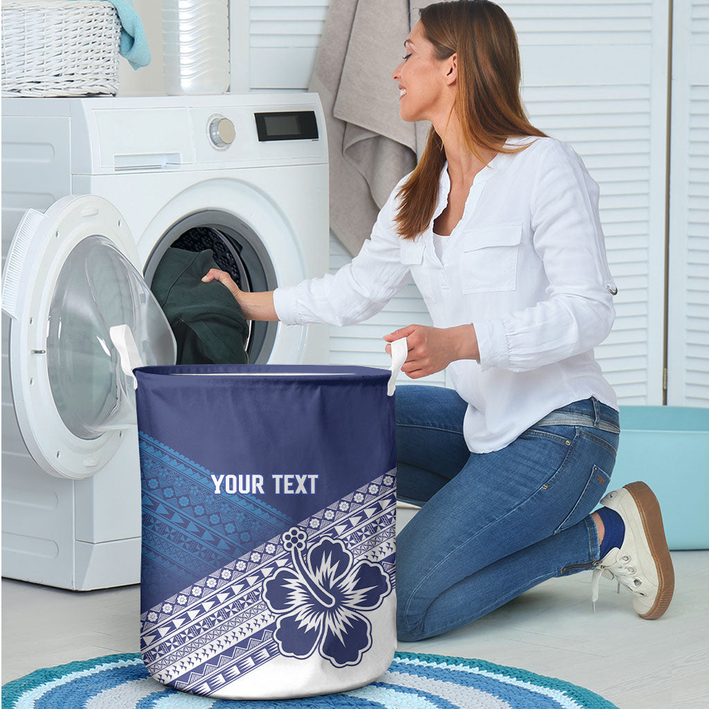 Custom Rugby Fiji Laundry Basket Blue Traditional Masi Inspired