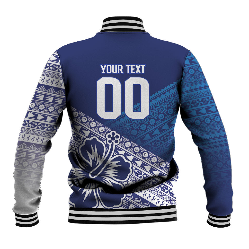 Custom Rugby Fiji Baseball Jacket Blue Traditional Masi Inspired