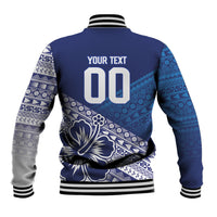 Custom Rugby Fiji Baseball Jacket Blue Traditional Masi Inspired