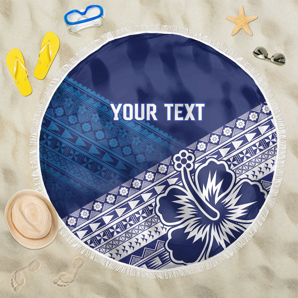 Custom Rugby Fiji Beach Blanket Blue Traditional Masi Inspired