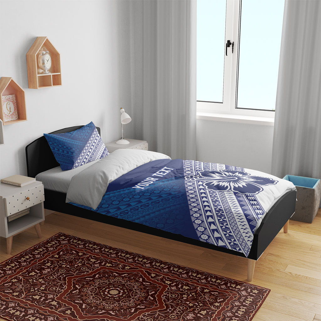 Custom Rugby Fiji Bedding Set Blue Traditional Masi Inspired