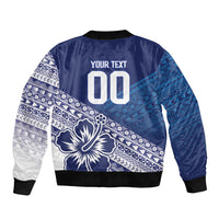Custom Rugby Fiji Bomber Jacket Blue Traditional Masi Inspired