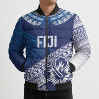 Custom Rugby Fiji Bomber Puffer Jacket Blue Traditional Masi Inspired