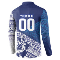 Custom Rugby Fiji Button Sweatshirt Blue Traditional Masi Inspired