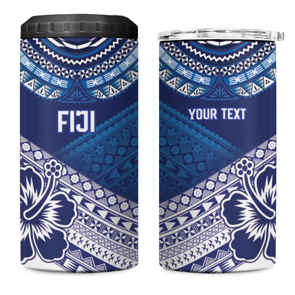 Custom Rugby Fiji 4 in 1 Can Cooler Tumbler Blue Traditional Masi Inspired