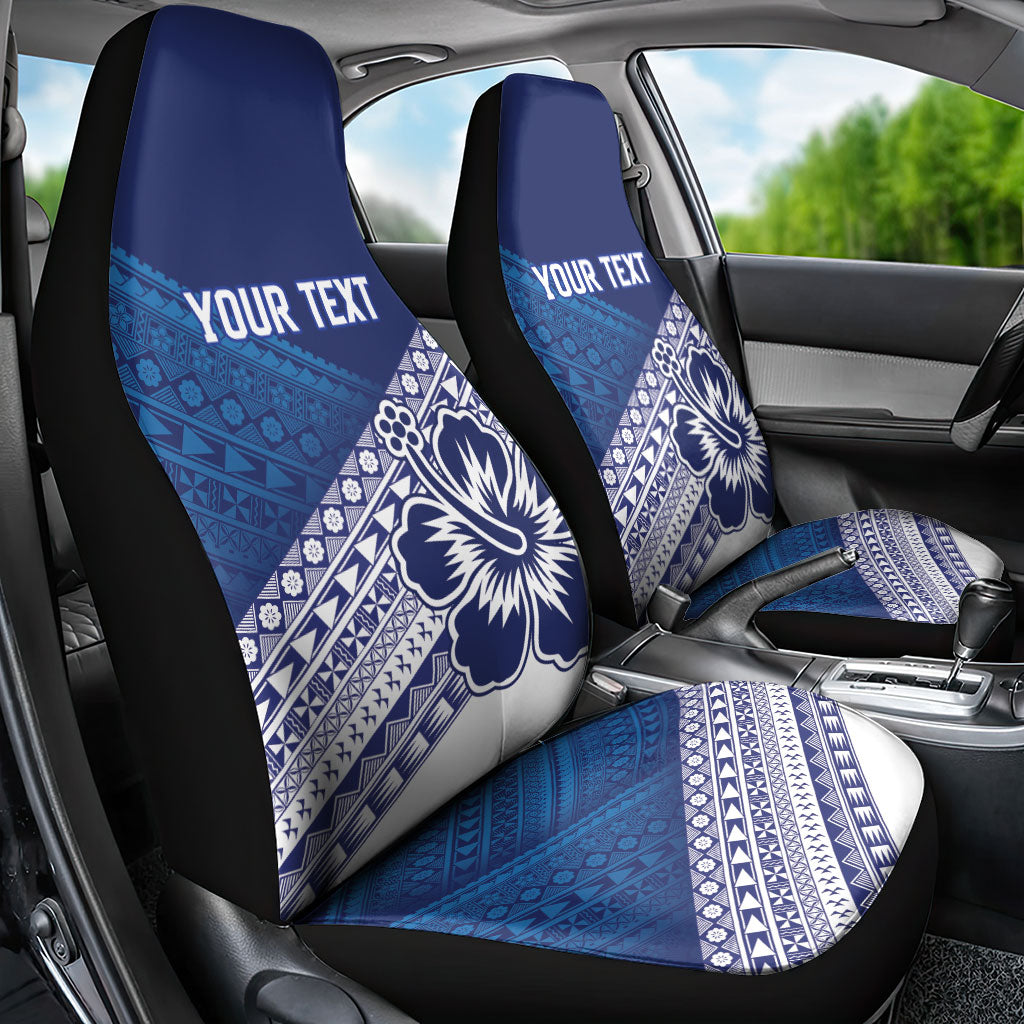 Custom Rugby Fiji Car Seat Cover Blue Traditional Masi Inspired