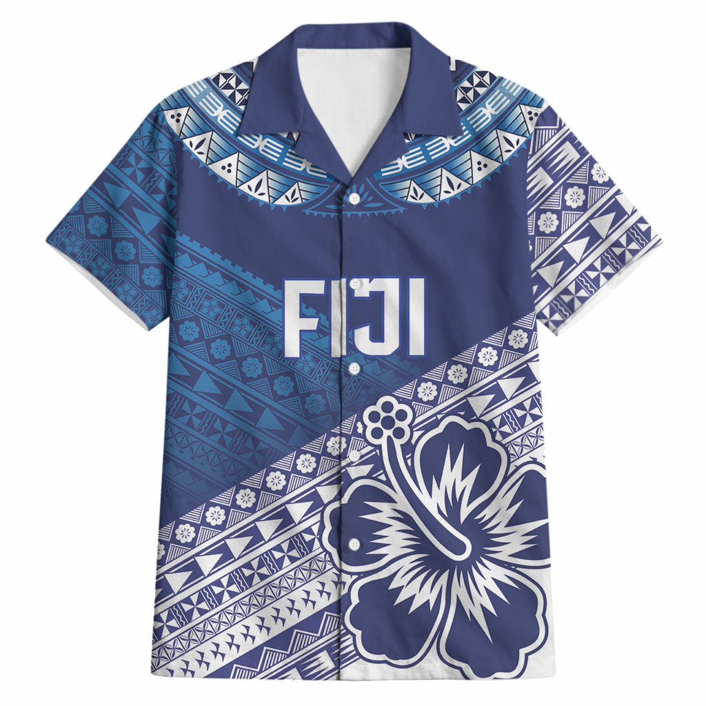 Custom Rugby Fiji Hawaiian Shirt Blue Traditional Masi Inspired