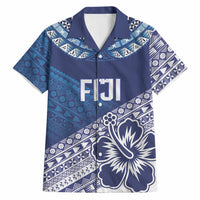 Custom Rugby Fiji Hawaiian Shirt Blue Traditional Masi Inspired