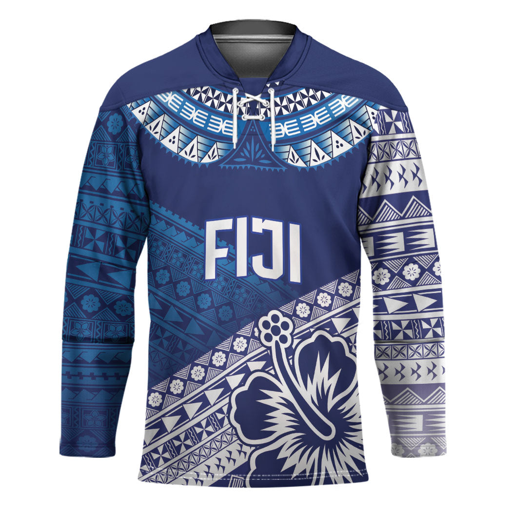 Custom Rugby Fiji Hockey Jersey Blue Traditional Masi Inspired