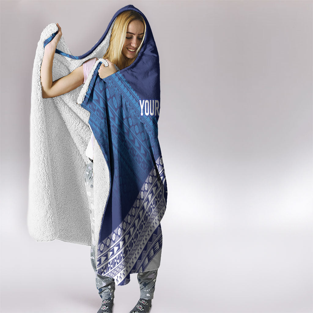Custom Rugby Fiji Hooded Blanket Blue Traditional Masi Inspired