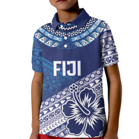 Custom Rugby Fiji Kid Polo Shirt Blue Traditional Masi Inspired