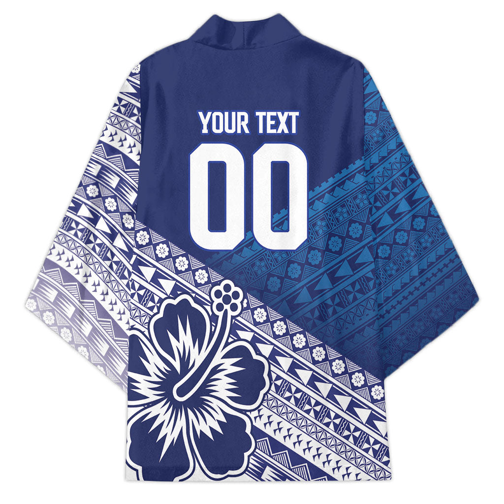 Custom Rugby Fiji Kimono Blue Traditional Masi Inspired