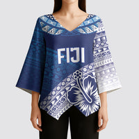 Custom Rugby Fiji Kimono Sleeve Blouse Blue Traditional Masi Inspired