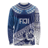 Custom Rugby Fiji Long Sleeve Shirt Blue Traditional Masi Inspired