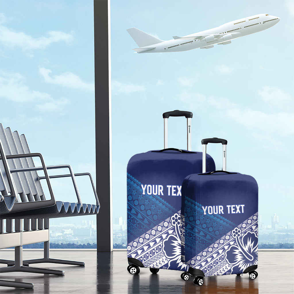 Custom Rugby Fiji Luggage Cover Blue Traditional Masi Inspired