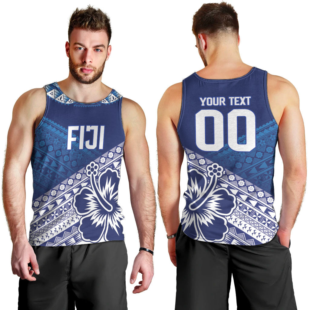 Custom Rugby Fiji Men Tank Top Blue Traditional Masi Inspired
