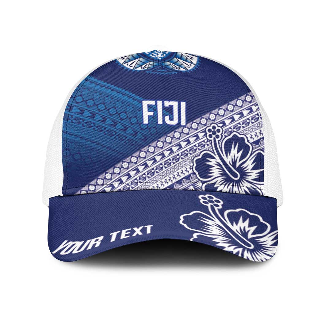 Personalised Rugby Fiji Mesh Trucker Cap Blue Traditional Masi Inspired