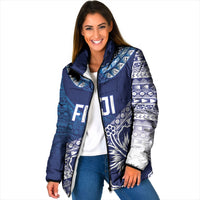 Custom Rugby Fiji Padded Jacket Blue Traditional Masi Inspired