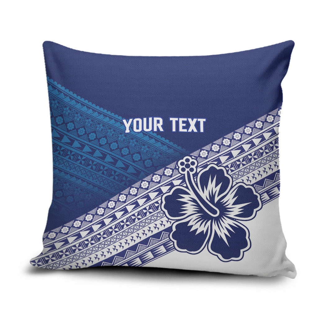 Custom Rugby Fiji Pillow Cover Blue Traditional Masi Inspired