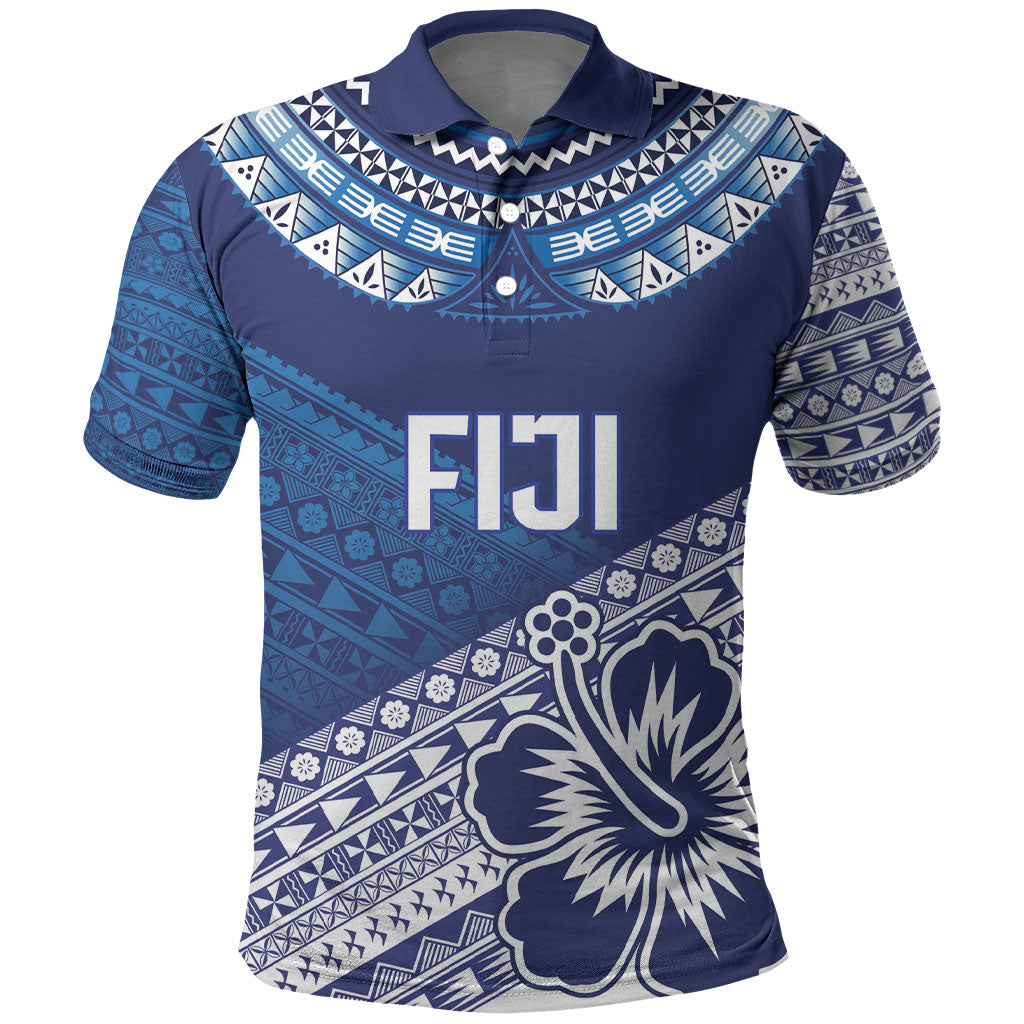 Custom Rugby Fiji Polo Shirt Blue Traditional Masi Inspired