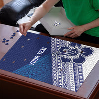 Custom Rugby Fiji Puzzle Blue Traditional Masi Inspired