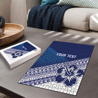 Custom Rugby Fiji Puzzle Blue Traditional Masi Inspired