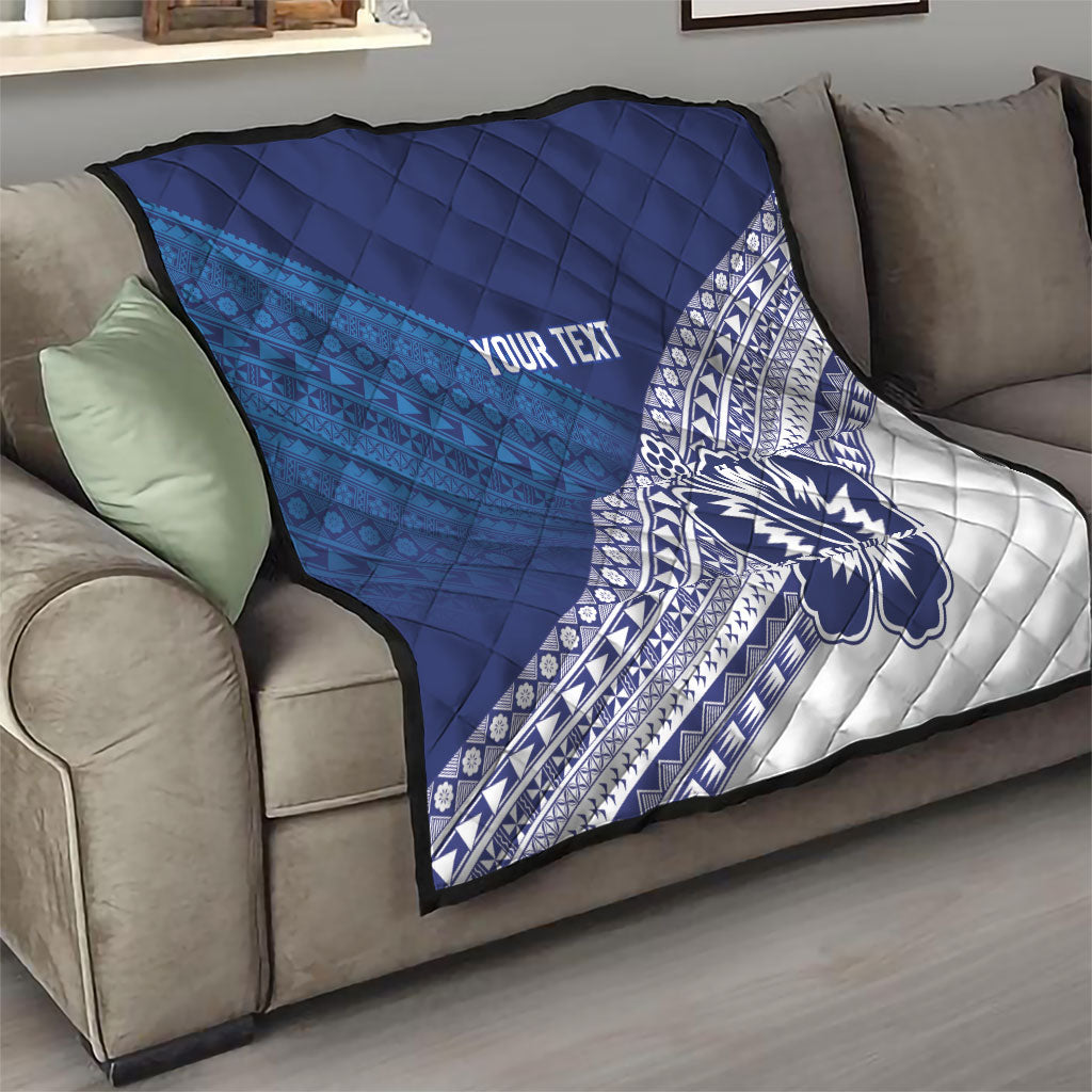 Custom Rugby Fiji Quilt Blue Traditional Masi Inspired