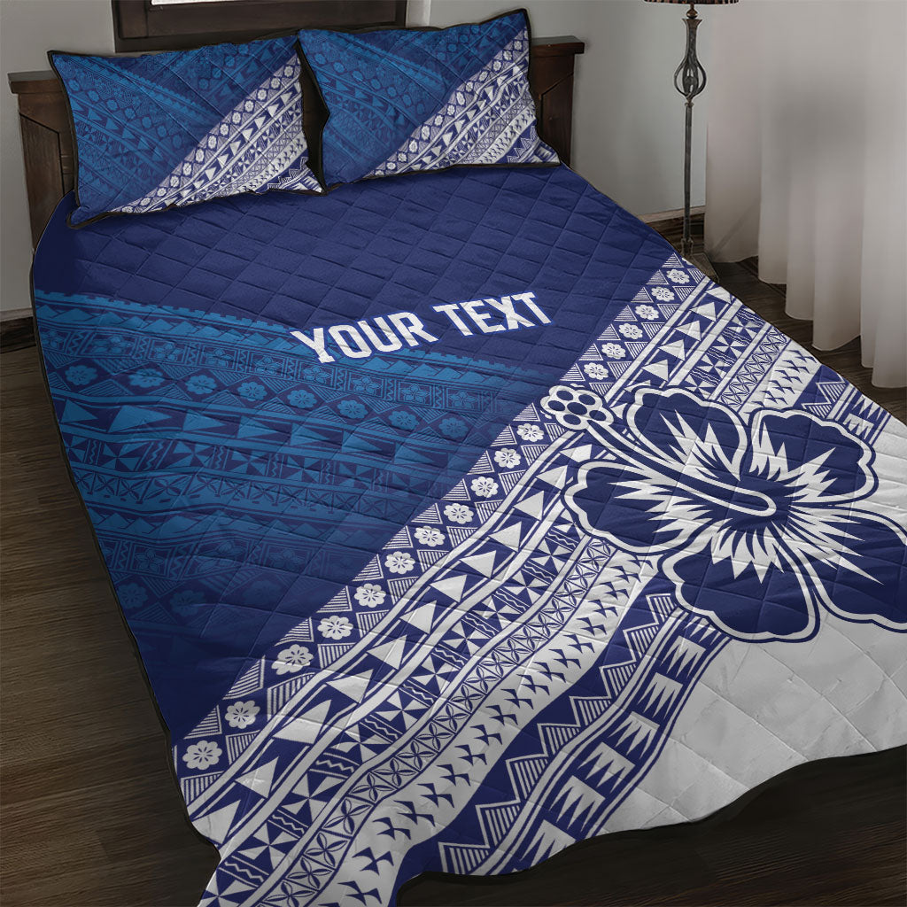 Custom Rugby Fiji Quilt Bed Set Blue Traditional Masi Inspired