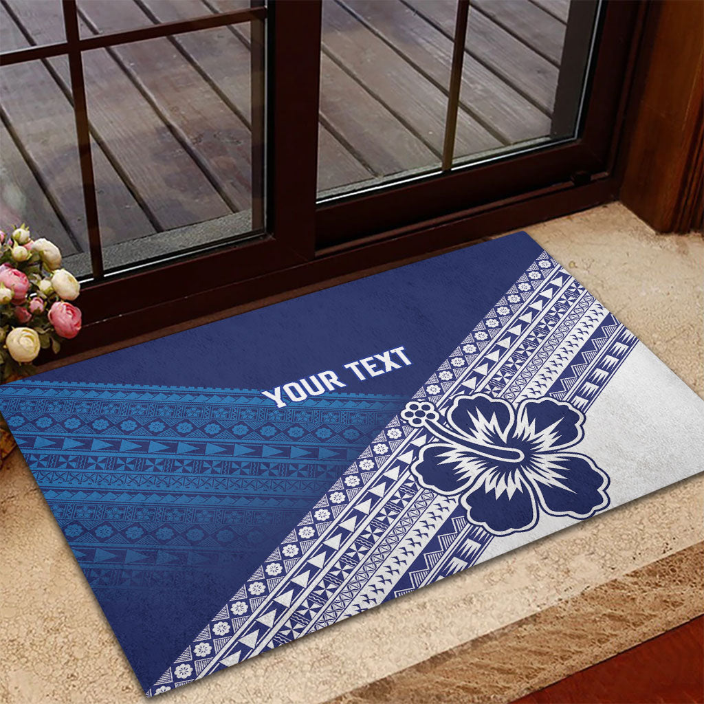 Custom Rugby Fiji Rubber Doormat Blue Traditional Masi Inspired