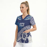 Custom Rugby Fiji Scrub Top Blue Traditional Masi Inspired