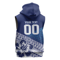 Custom Rugby Fiji Sleeveless Zip Hoodie Blue Traditional Masi Inspired