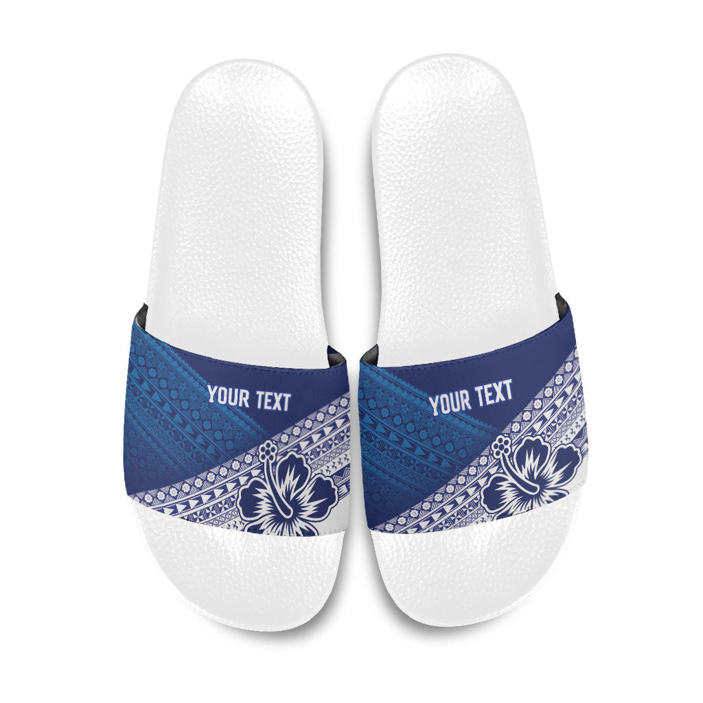 Custom Rugby Fiji Slide Sandals Blue Traditional Masi Inspired