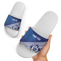 Custom Rugby Fiji Slide Sandals Blue Traditional Masi Inspired
