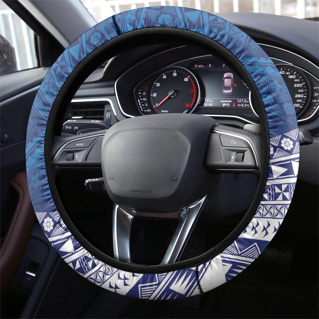 Rugby Fiji Steering Wheel Cover Blue Traditional Masi Inspired