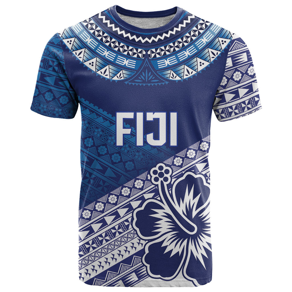 Custom Rugby Fiji T Shirt Blue Traditional Masi Inspired