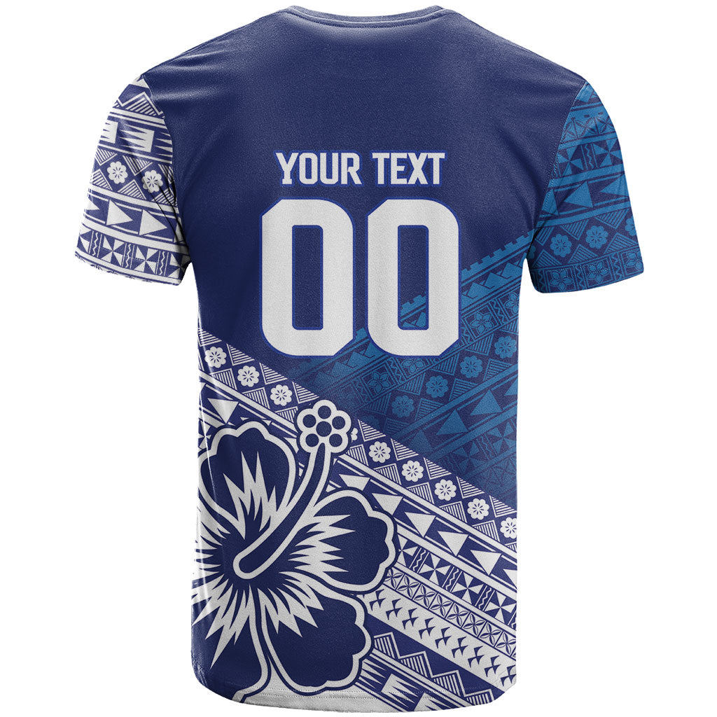 Custom Rugby Fiji T Shirt Blue Traditional Masi Inspired