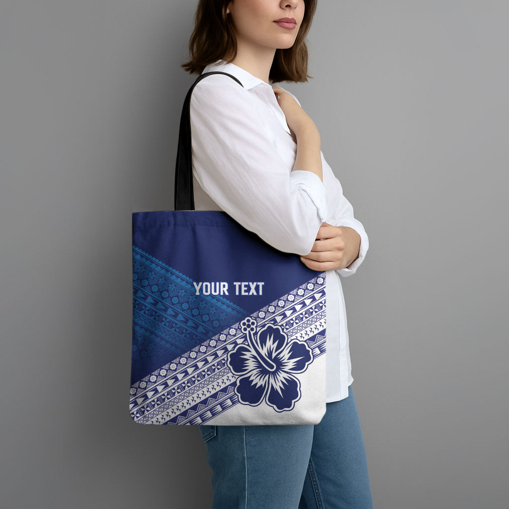 Custom Rugby Fiji Tote Bag Blue Traditional Masi Inspired