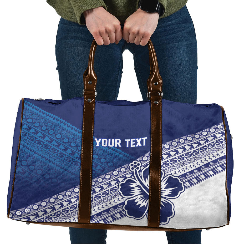Custom Rugby Fiji Travel Bag Blue Traditional Masi Inspired