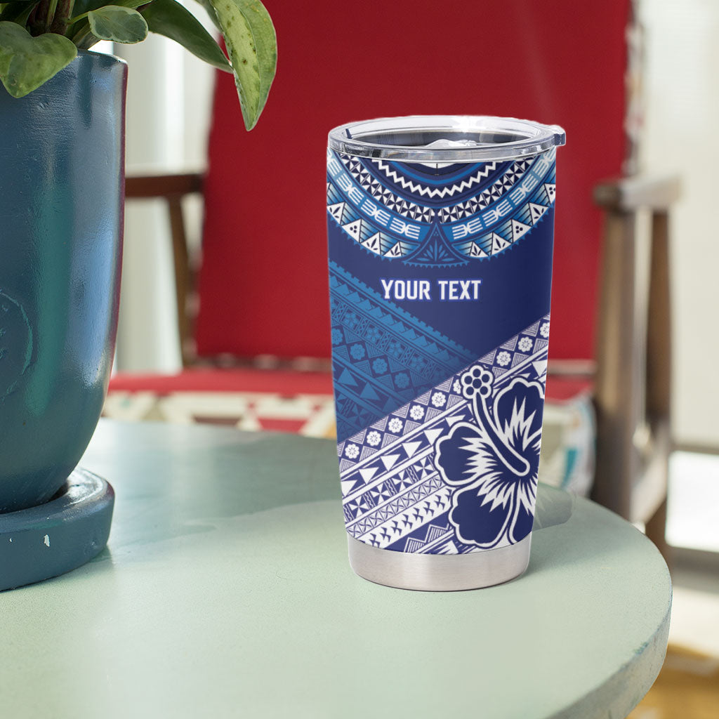 Custom Rugby Fiji Tumbler Cup Blue Traditional Masi Inspired