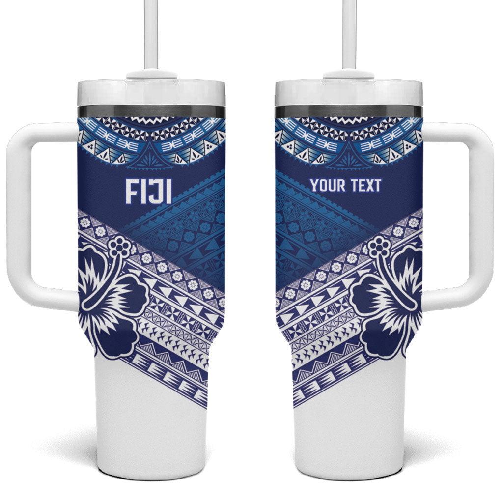 Custom Rugby Fiji Tumbler With Handle Blue Traditional Masi Inspired