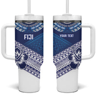 Custom Rugby Fiji Tumbler With Handle Blue Traditional Masi Inspired