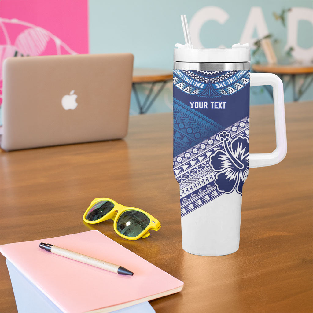 Custom Rugby Fiji Tumbler With Handle Blue Traditional Masi Inspired