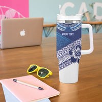 Custom Rugby Fiji Tumbler With Handle Blue Traditional Masi Inspired