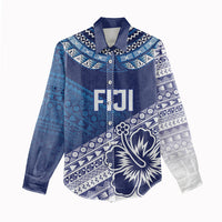 Custom Rugby Fiji Women Casual Shirt Blue Traditional Masi Inspired