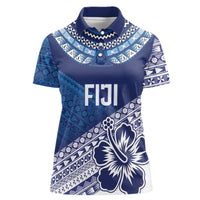 Custom Rugby Fiji Women Polo Shirt Blue Traditional Masi Inspired