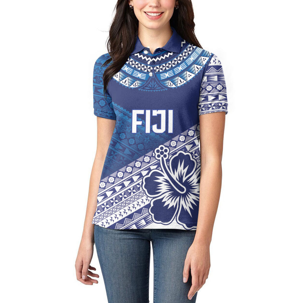Custom Rugby Fiji Women Polo Shirt Blue Traditional Masi Inspired